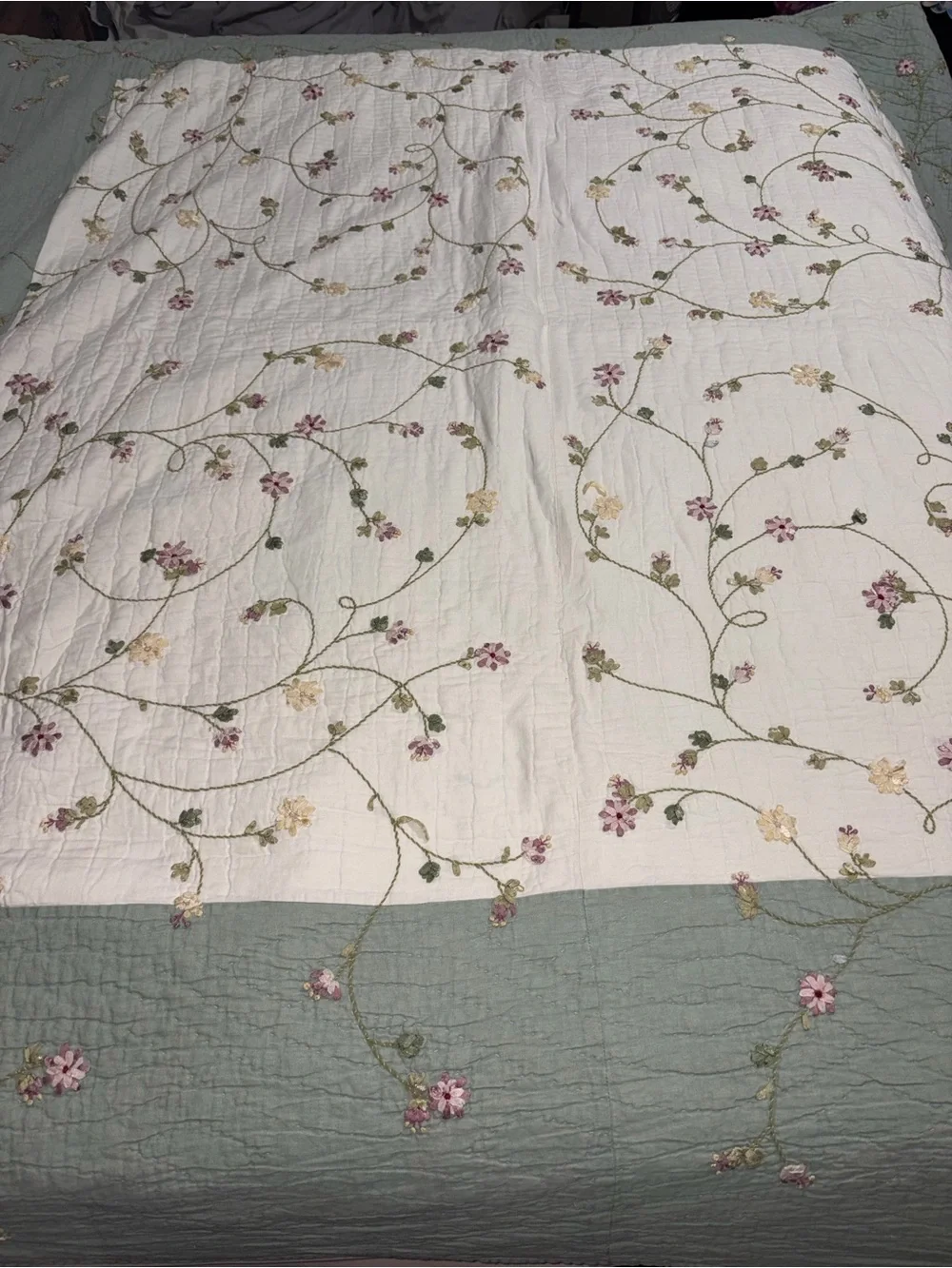 RARE Sunham Home quilt embroidered Floral Bedspread Cottagecore shabby chic